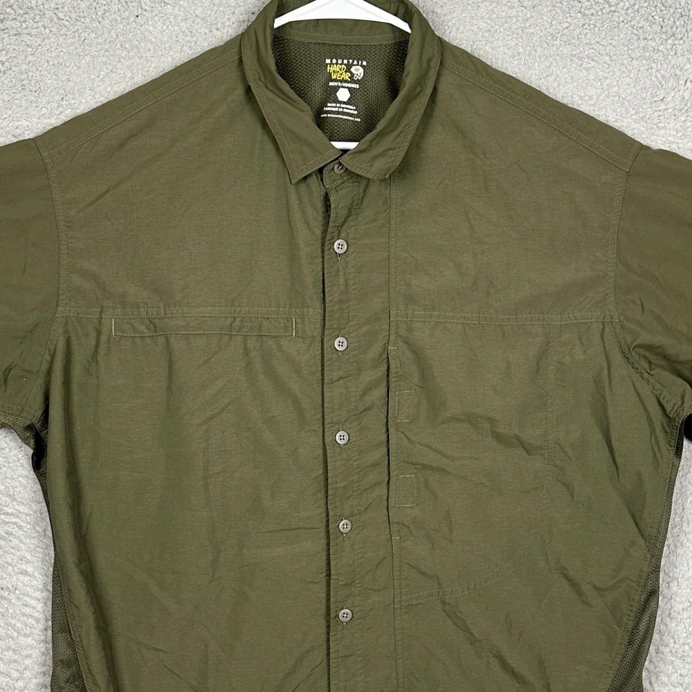 Mountain Hardwear Shirt Mens XL Canyon Olive Green Vented Button Up Short Sleeve